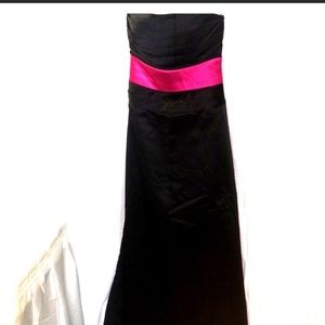 Bill Levkoff strapless black gown with hot pink belt